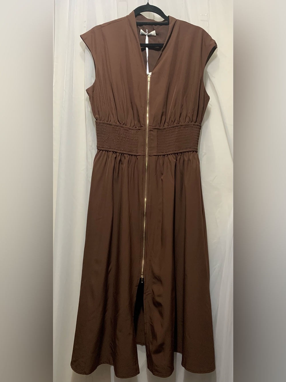 Grace Karin Brown Zip Front Casual Dress